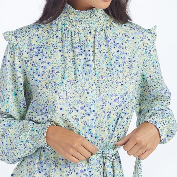 The All Dressed Up Mock Neck Dress Painted Floral in Slate & Powder Size M - Picture 12 of 16